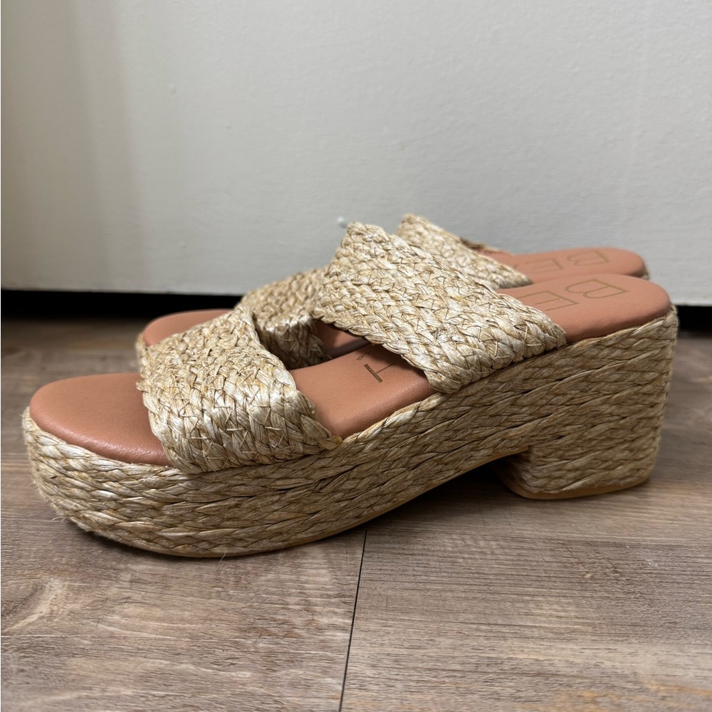 Braided Espadrille Platform Wedge Slide in Natural